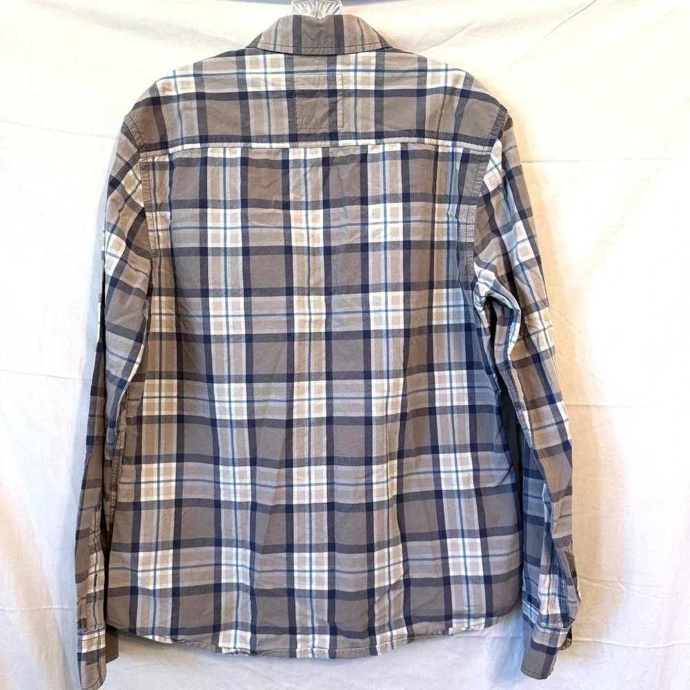Roebuck & Co Button Down Shirt‎ Mens Large Grey Blue Plaid Long Sleeve Cotton